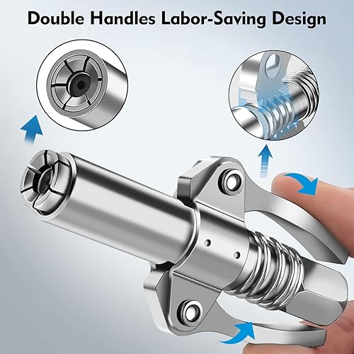 Miniatura 4 de MYPROKIT Acoplador de pistola de grasa, de liberación rápida, doble mango, punta de pistola de grasa con 6 mandíbulas gruesas, accesorios de grasa