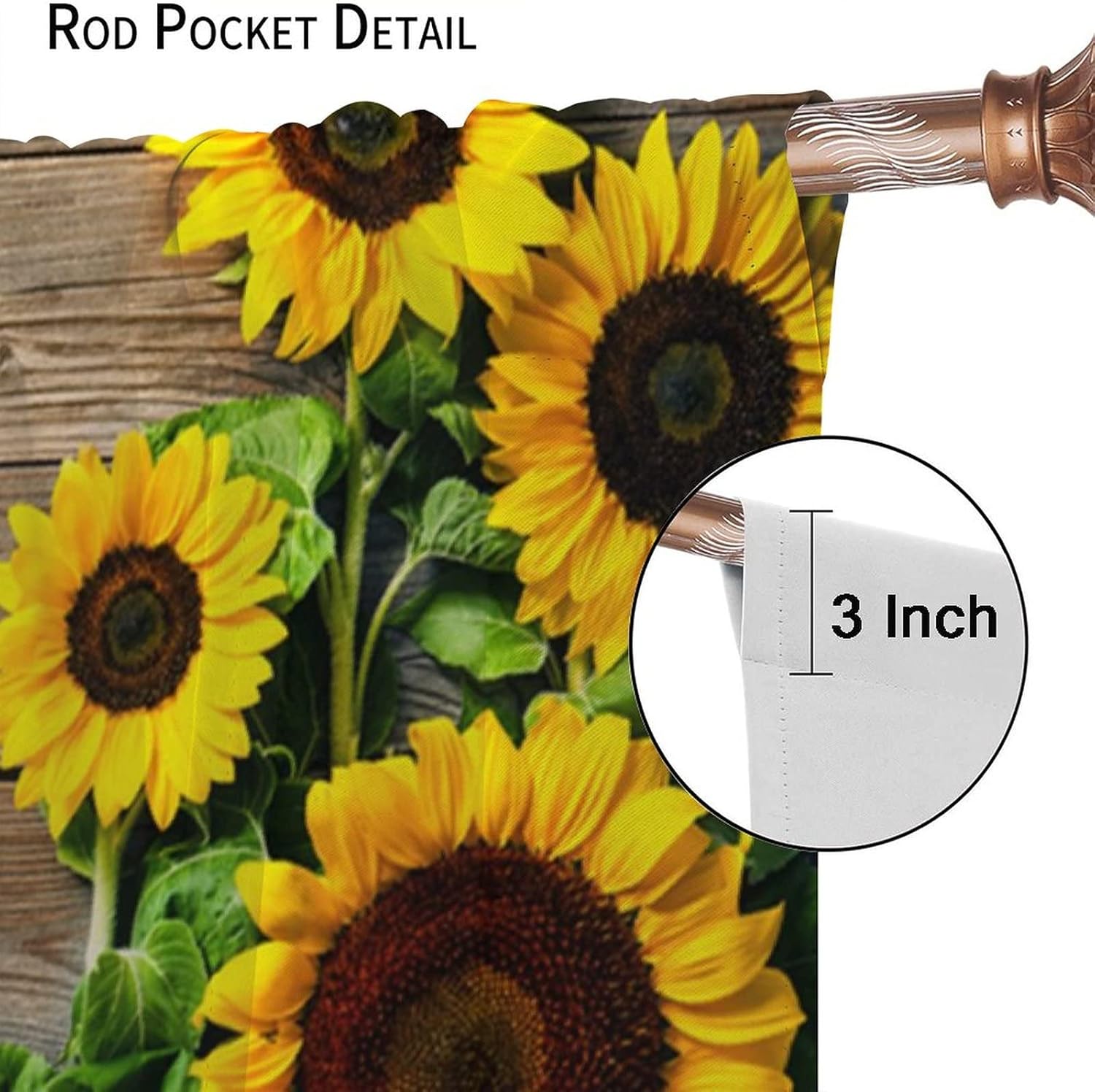 Sunflower Kitchen Curtains,3D Printed Pattern Sunflowers Rod Pocket Window Treatments for Bedroom Living Room Café Polyester Fabric Window Drapes 2 Panel Set,Total Size 63" x 72"
