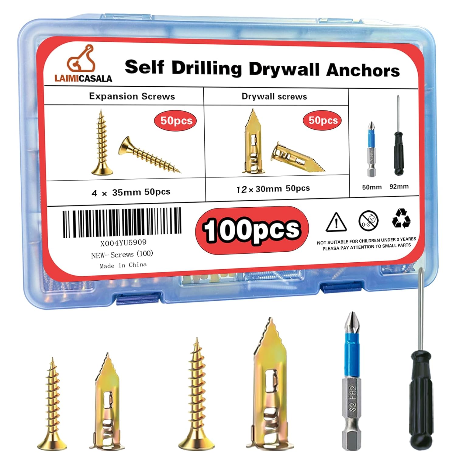 420pcs Self Drilling Drywall Anchors with Screws Kit- Heavy Duty Metal Expansion Bolts, Sheetrock Anchors & Zinc Plated Steel Expansion Screws,No Drill Needed for TV Shelf Decor Picture Frame Install
