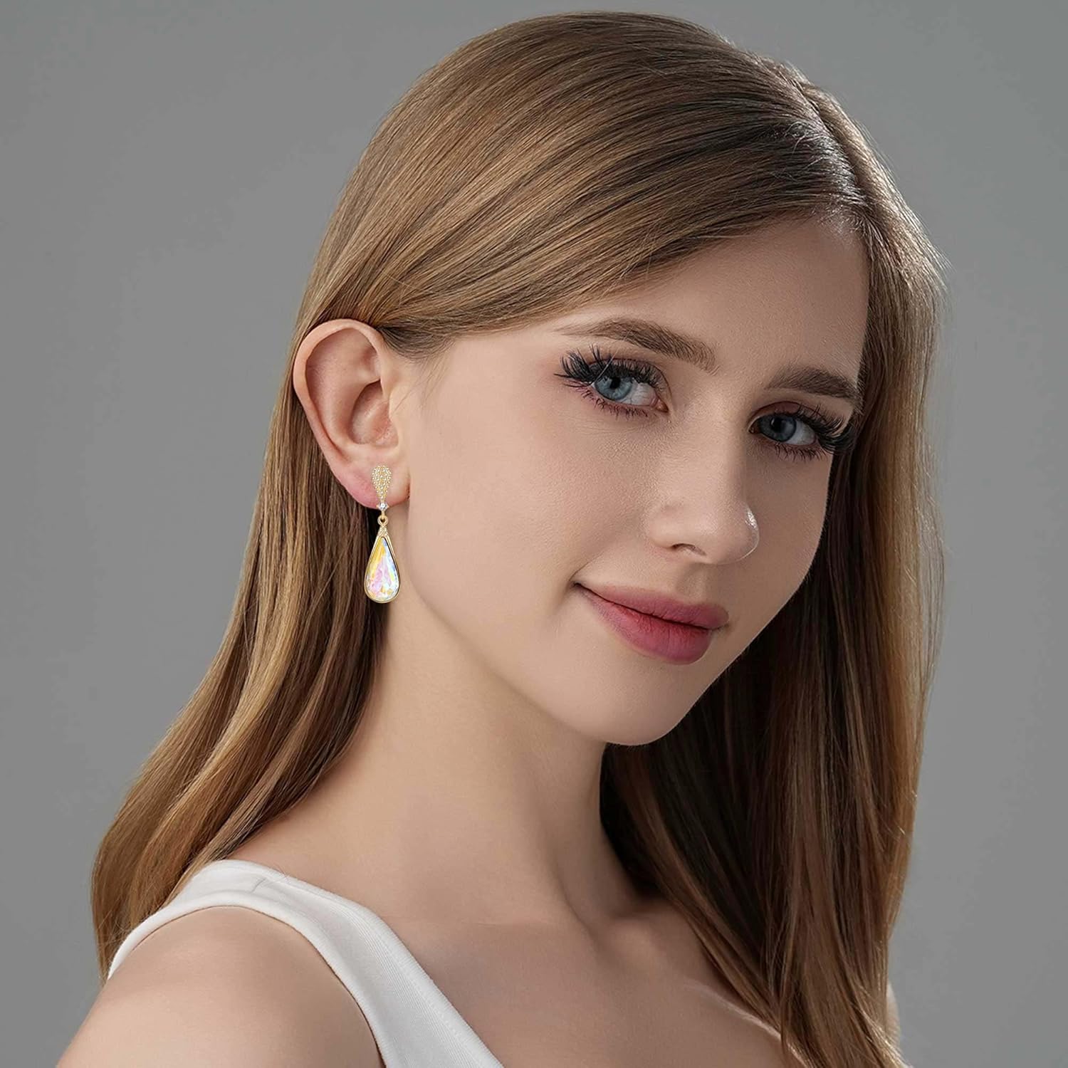 Austrian Crystal Teardrop Dangle Drop Earrings for Women 14K Gold Plated Hypoallergenic Jewelry Gift