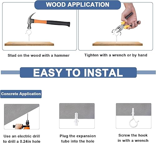 Miniatura 5 de ADIIL 12 ganchos Q con hebilla de seguridad, ganchos de tornillo resistentes al viento para colgar luces de cadena al aire libre, plantas, luces de