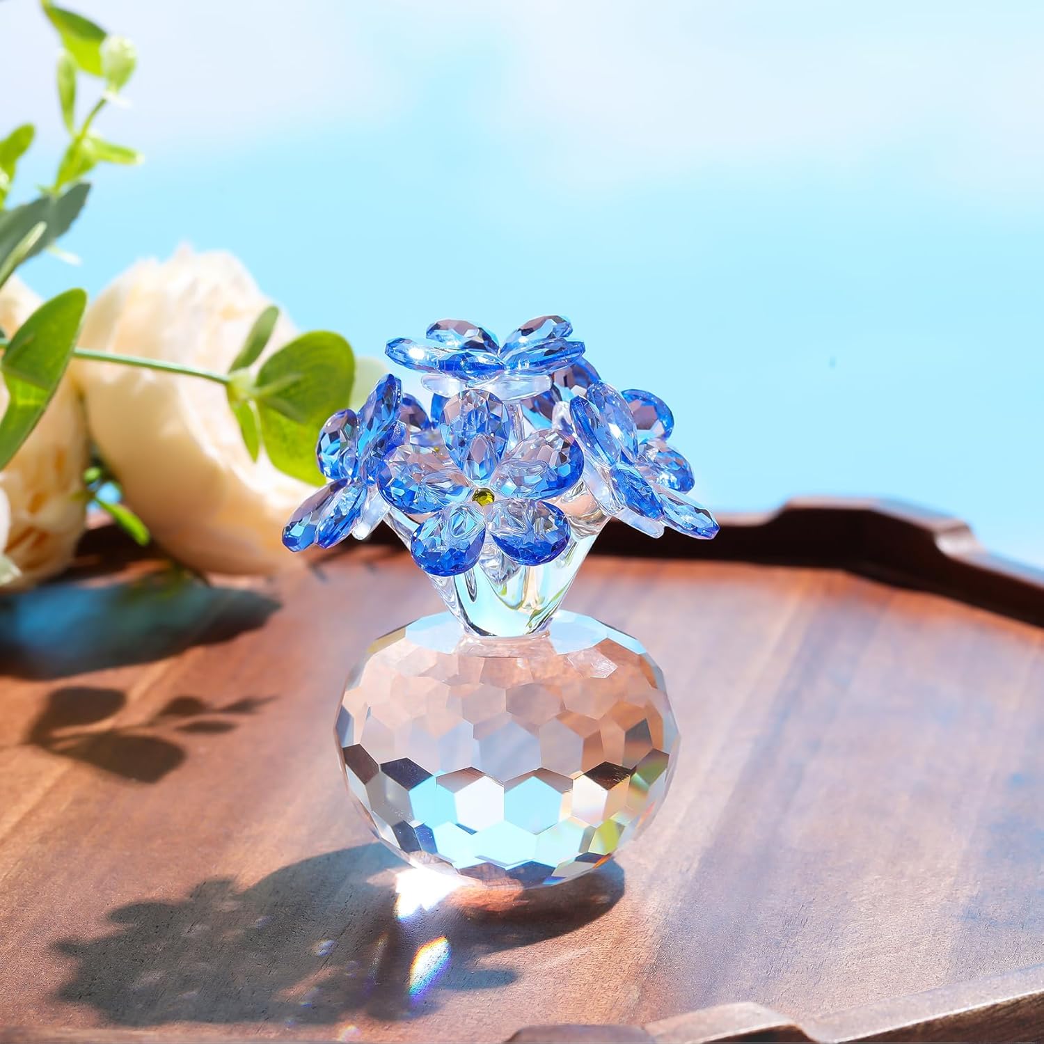 Blue Crystal Forget Me Not Glass Flowers Bouquet Gift for Women, Mom, Wife - Crystal Figurine Home Office Tabletop Decor - Anniversary Birthday Wedding Present - Image 2