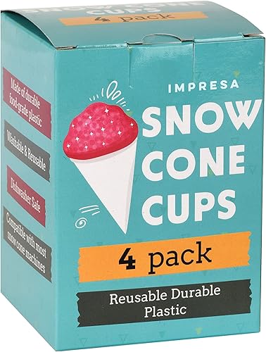 Miniatura 8 de IMPRESA Vasos de plástico reutilizables para cono de nieve, paquete de 4, 6 onzas, color blanco, compatibles con máquina de cono de nieve Cuisinart,