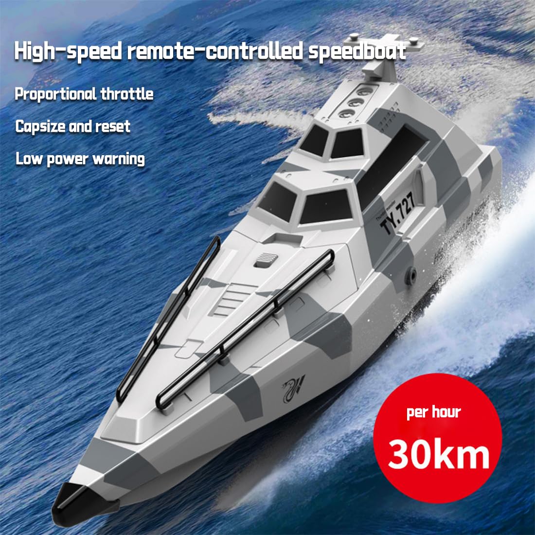 Elektrisches RC Speedboot für Erwachsene, Wasserdichtes Ferngesteuertes Boot mit Selbstaufrichtungsfunktion, 2,4GHz Hochgeschwindigkeits-Rennboot mit Wasserkühlung für Pool & See Outdoor-Einsatz