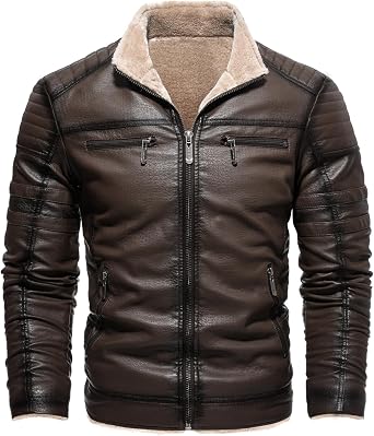 Men s Zipped Faux Leather Jacket Thicken Warm Winter Fur Coat Motorcycle Leather Bomber Jacket Men with Slim Fit Vintage Look