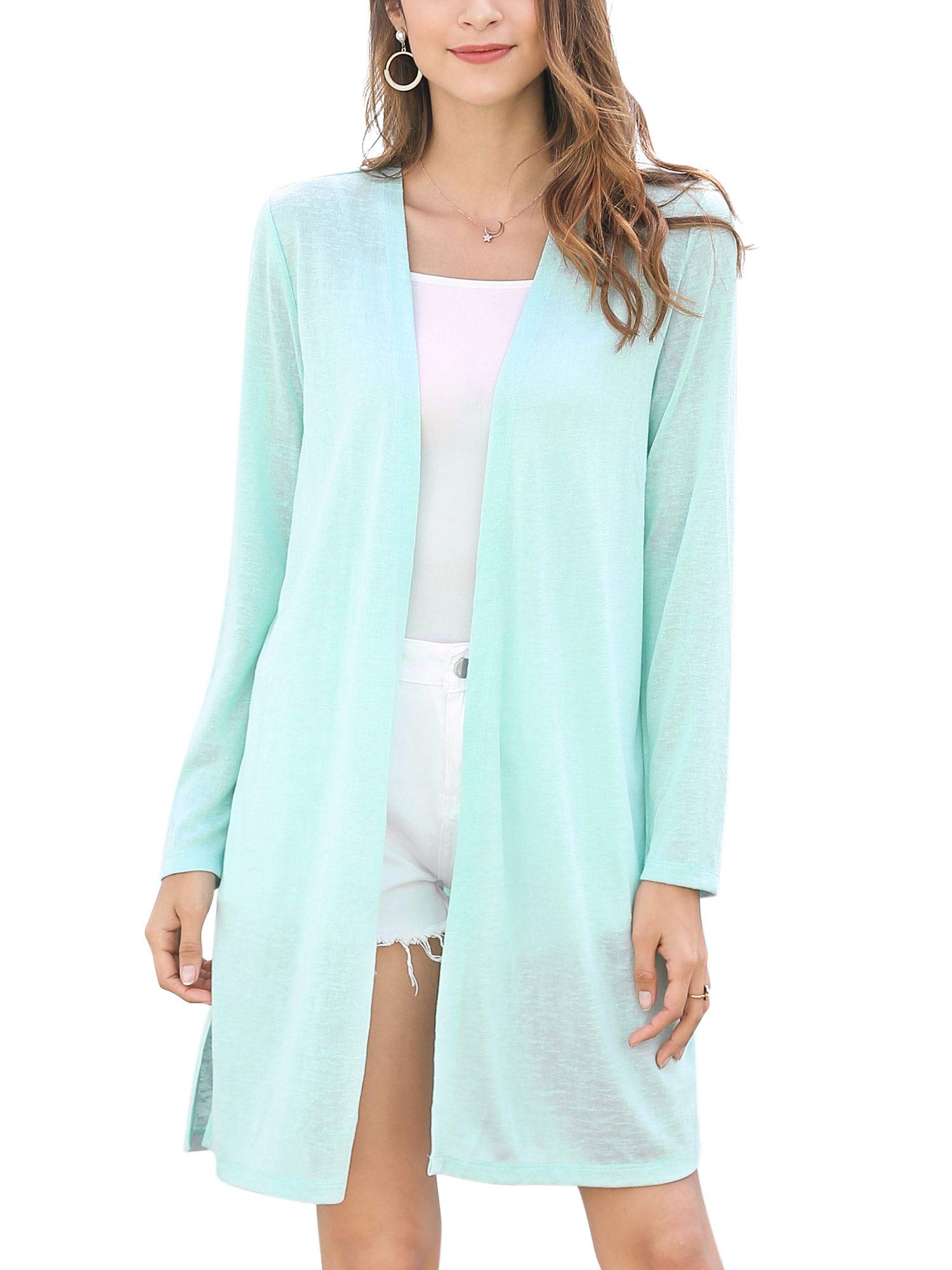Women's Draped Open-Front Long Cardigan Sweater Lightweight Summer Long Sleeve Duster Cardigan