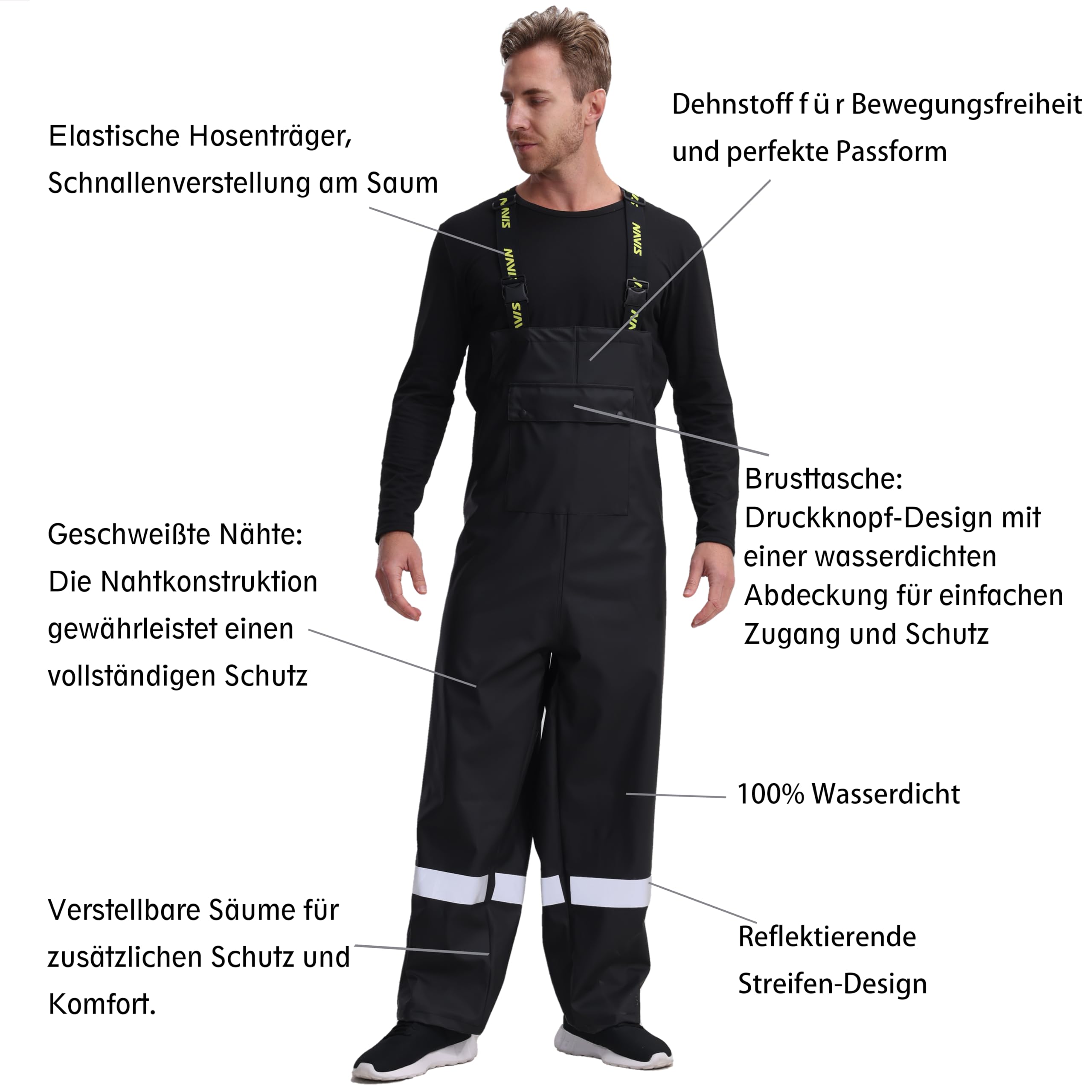 Traje de Lluvia Hombre – PU Resistente Impermeable y duradero con capucha y pantalón de tirantes, ideal para trabajo, pesca, construcción y actividades al aire libre