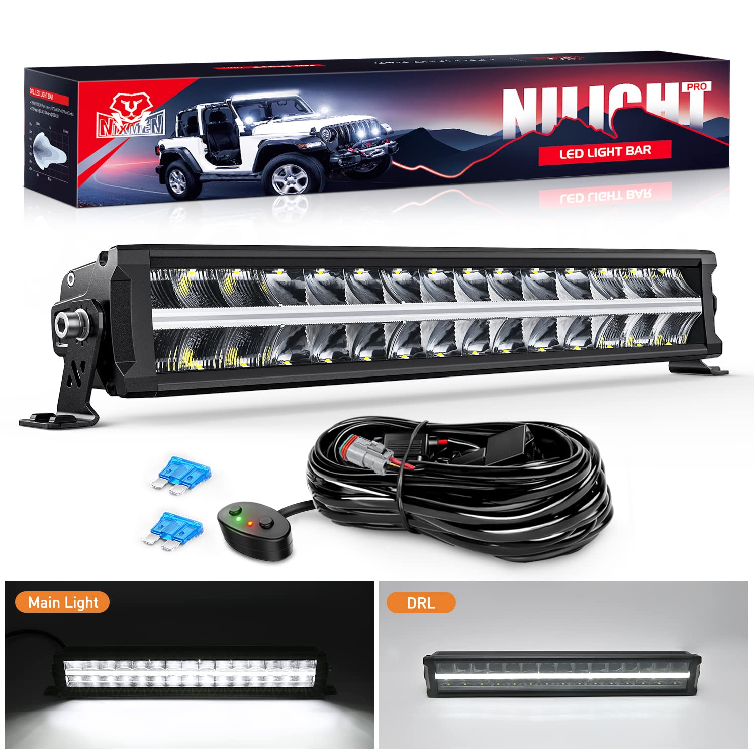 Nilight 19 Inch LED Light Bar DRL 150W 15500LM Anti-Glare Flood Spot Offroad LED Driving Light IP68 w/ 16AWG DT Connector Wiring Harness for Pickup