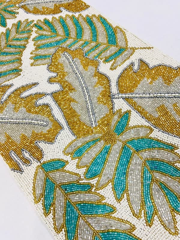Image of Beautiful Beaded Table Runner Craftsmanship |Pack of 1 Measure 13 * 36 Inches| Thanksgiving - Occasional Decoration, Sunflower Gold Colour