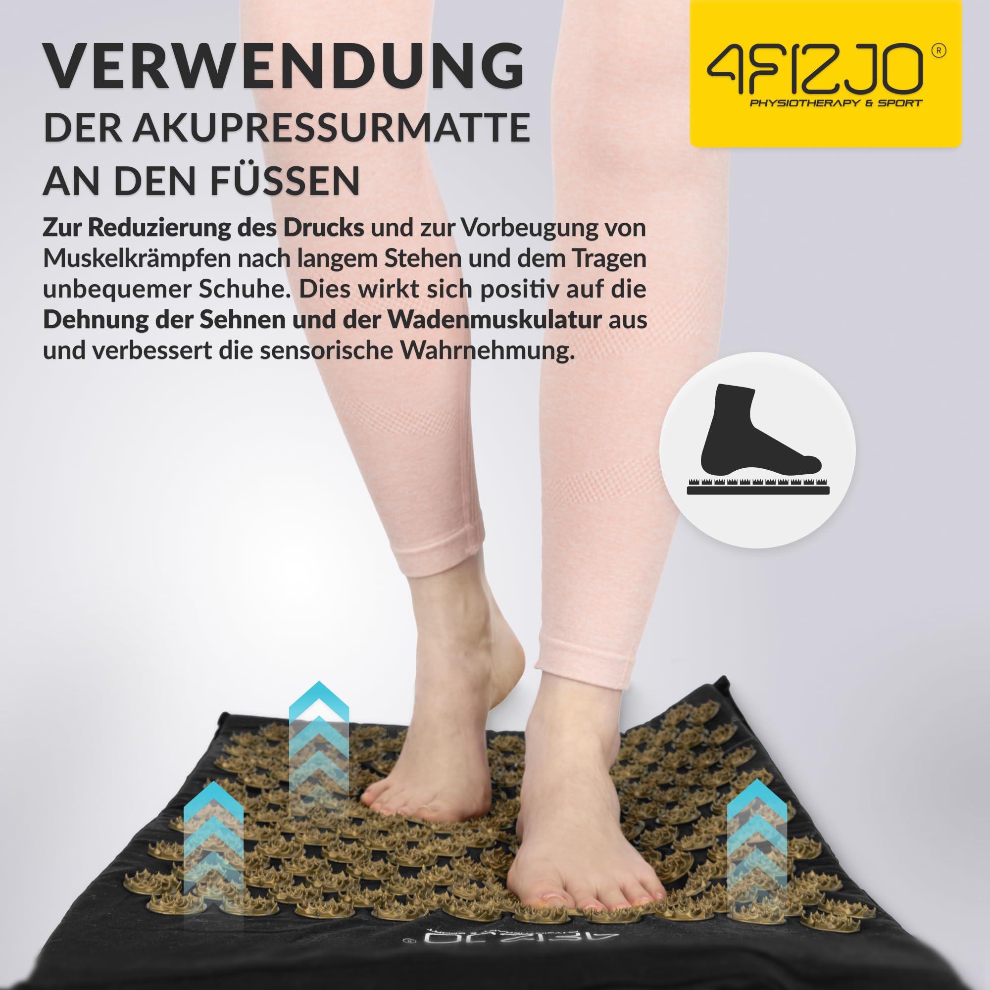 4FIZJO Akupressurmatte & Kissen ERGO XL, 110x42x2 cm, mit Tragetasche, Polyurethanschaum, Hypoallergen, 9475 Stacheln, Massagematte für bessere Durchblutung, Muskeln Entspannung, Schwarz und Gold