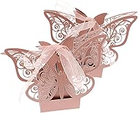 Vista 6 de Auto-plaza 50 cajas de regalo de mariposa cortadas con láser, cajas de dulces con cintas (beige)