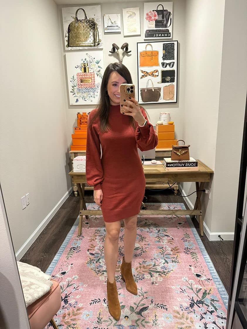 GRECERELLE 2026 Women's Mock Neck Ribbed Long Sleeve Bodycon Pullover Cute Mini Sweater Dress (XS-2XL) - Image 3