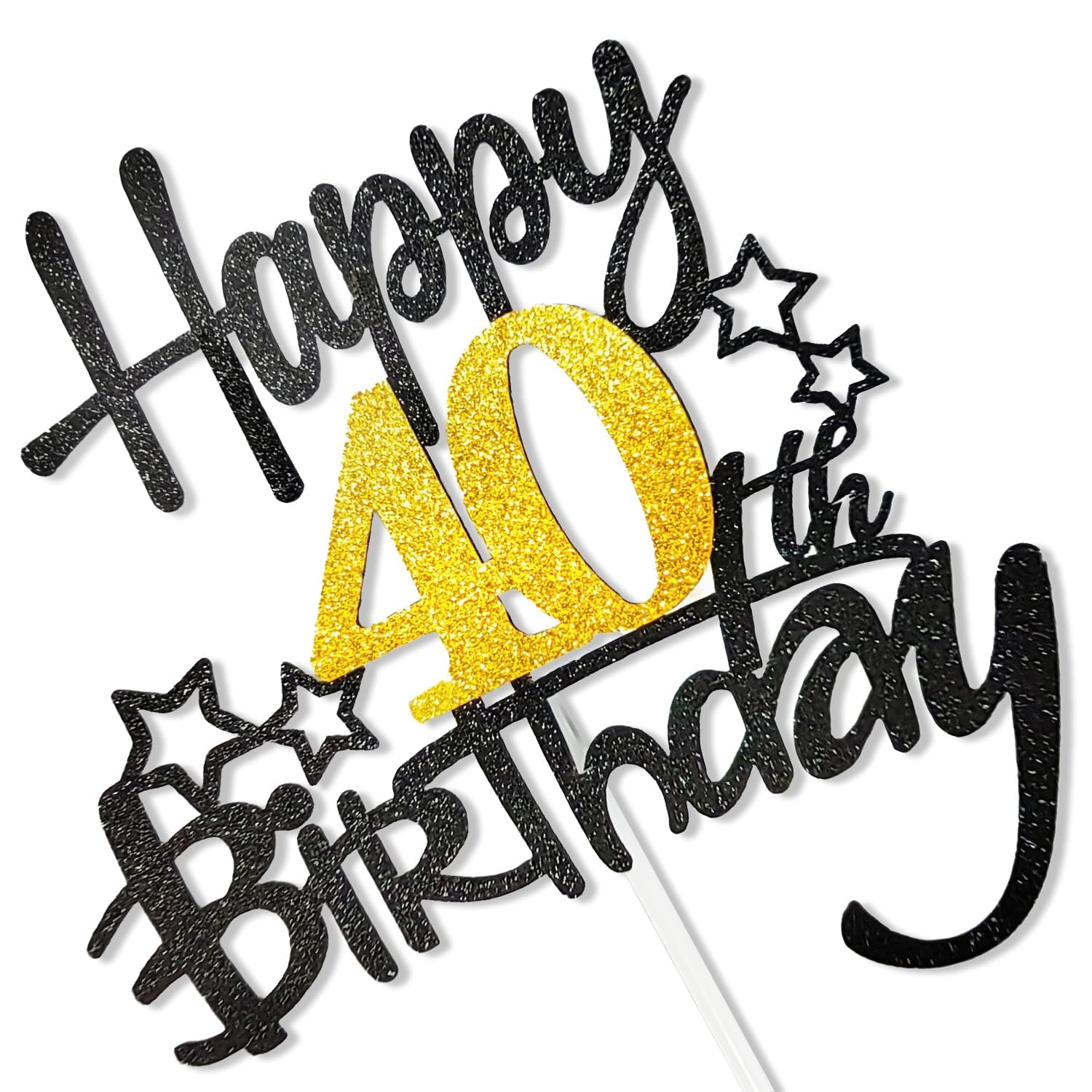 Taartdecoratie 40ste Verjaardag - Taarttopper voor Man en Vrouw - Zwarte Cakedecoratie - Gelukkige 40 Jaar
