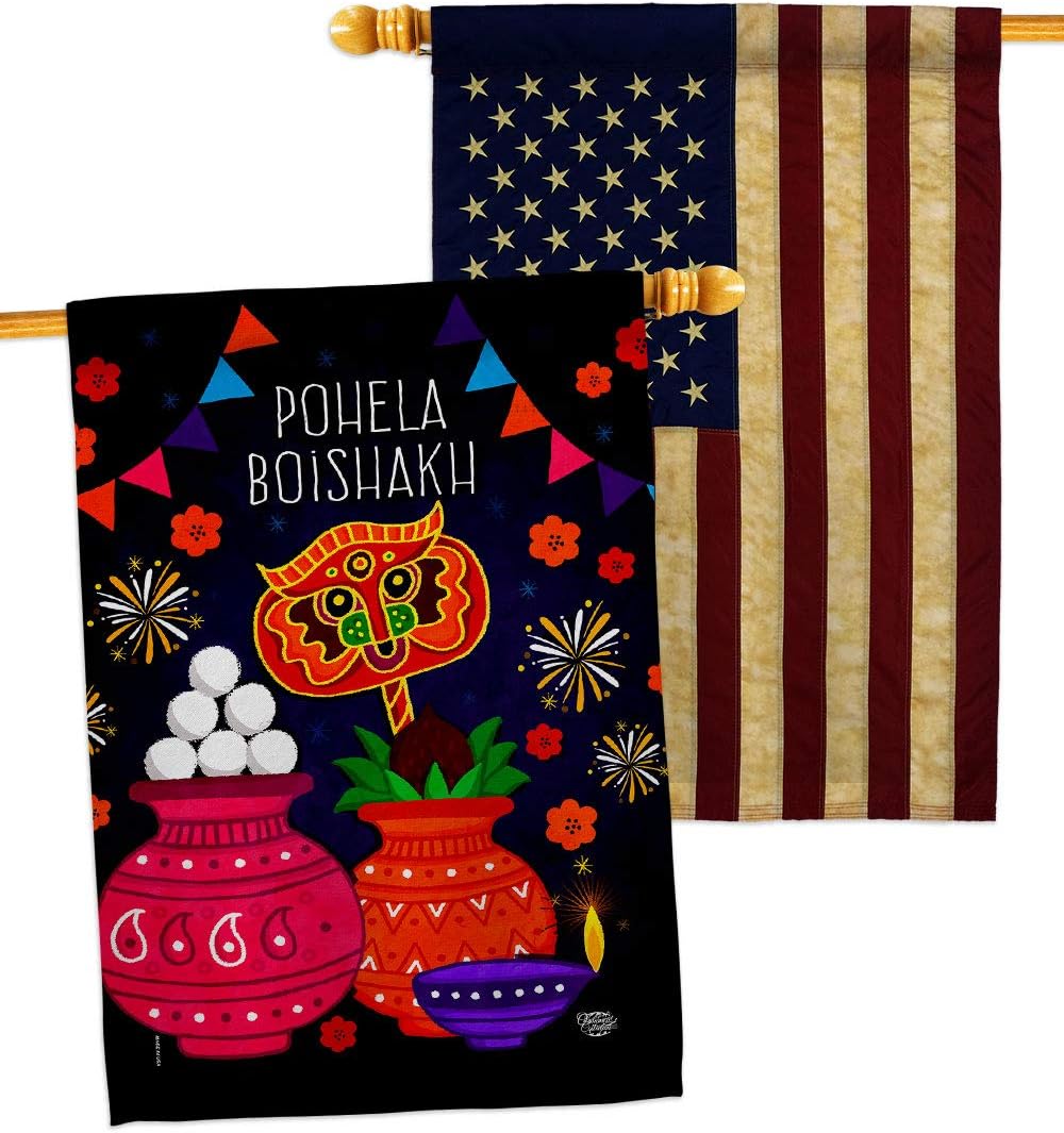 Pohela Boishakh Burlap House Flags Pack New Year Bengali Pahela Baishakh Mangal Shobhajatra Indian Bangladesh Support Our Troops Small Decorative Gift Yard Banner Double-Sided Made In USA 28 X 40