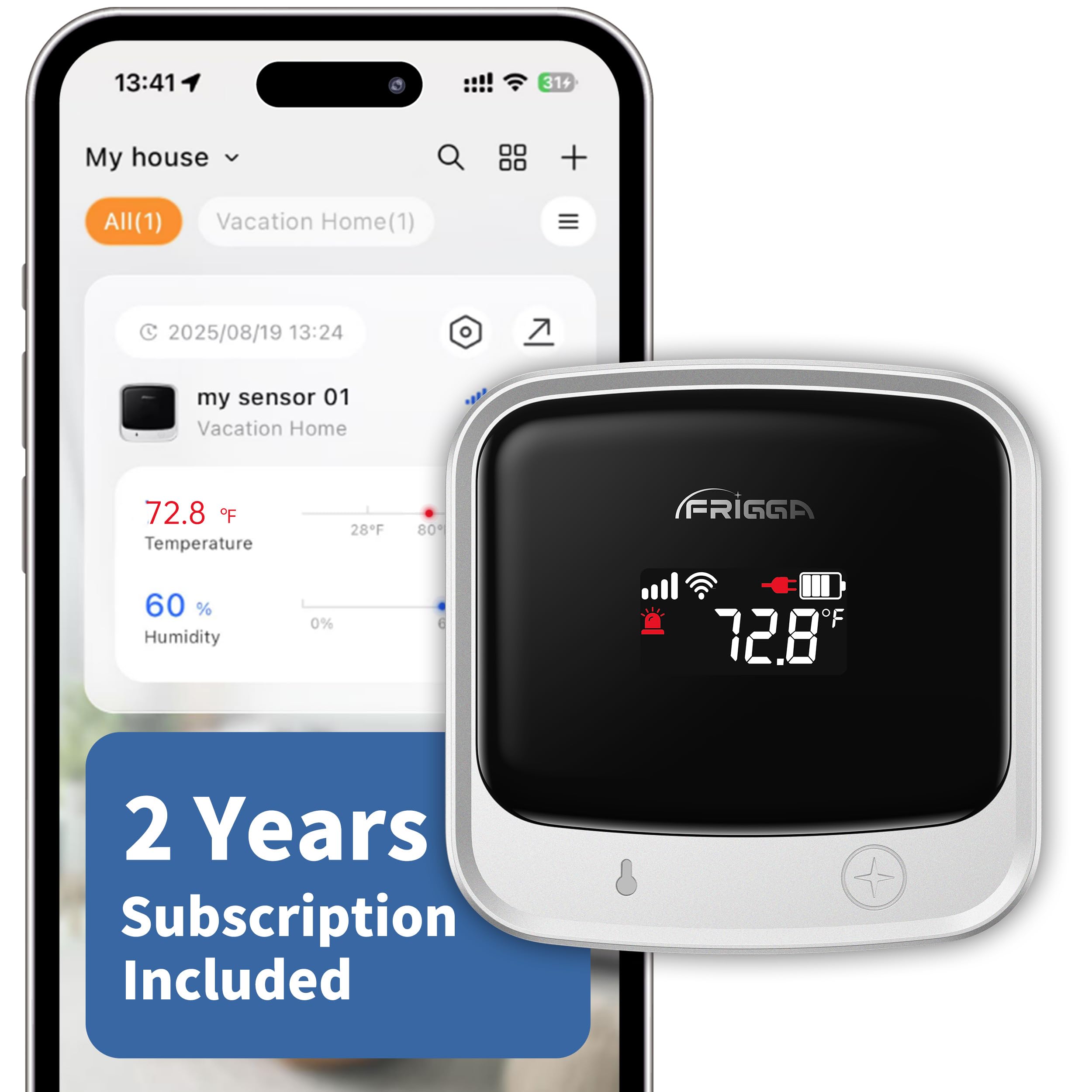 Photo 1 of Frigga 4G Cellular Temperature & Humidity Monitor, No WiFi Required (WiFi Optional), Remote Temperature Sensor with App, Email & On-Device Voice Alerts for RV, Pets, Vacation Home, S0