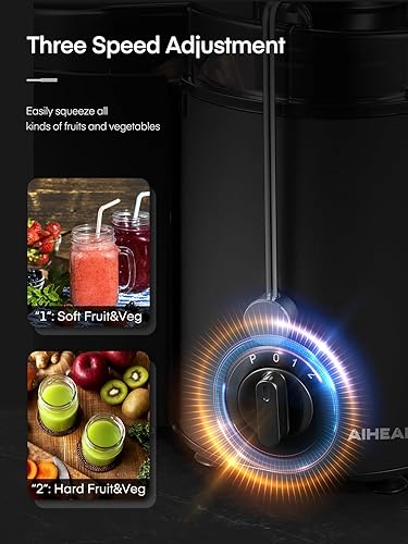 Miniatura 3 de Exprimidor de verduras y frutas, fácil de limpiar, exprimidor centrífugo con boca de 3 pulgadas de ancho, control de 3 velocidades, sistema de