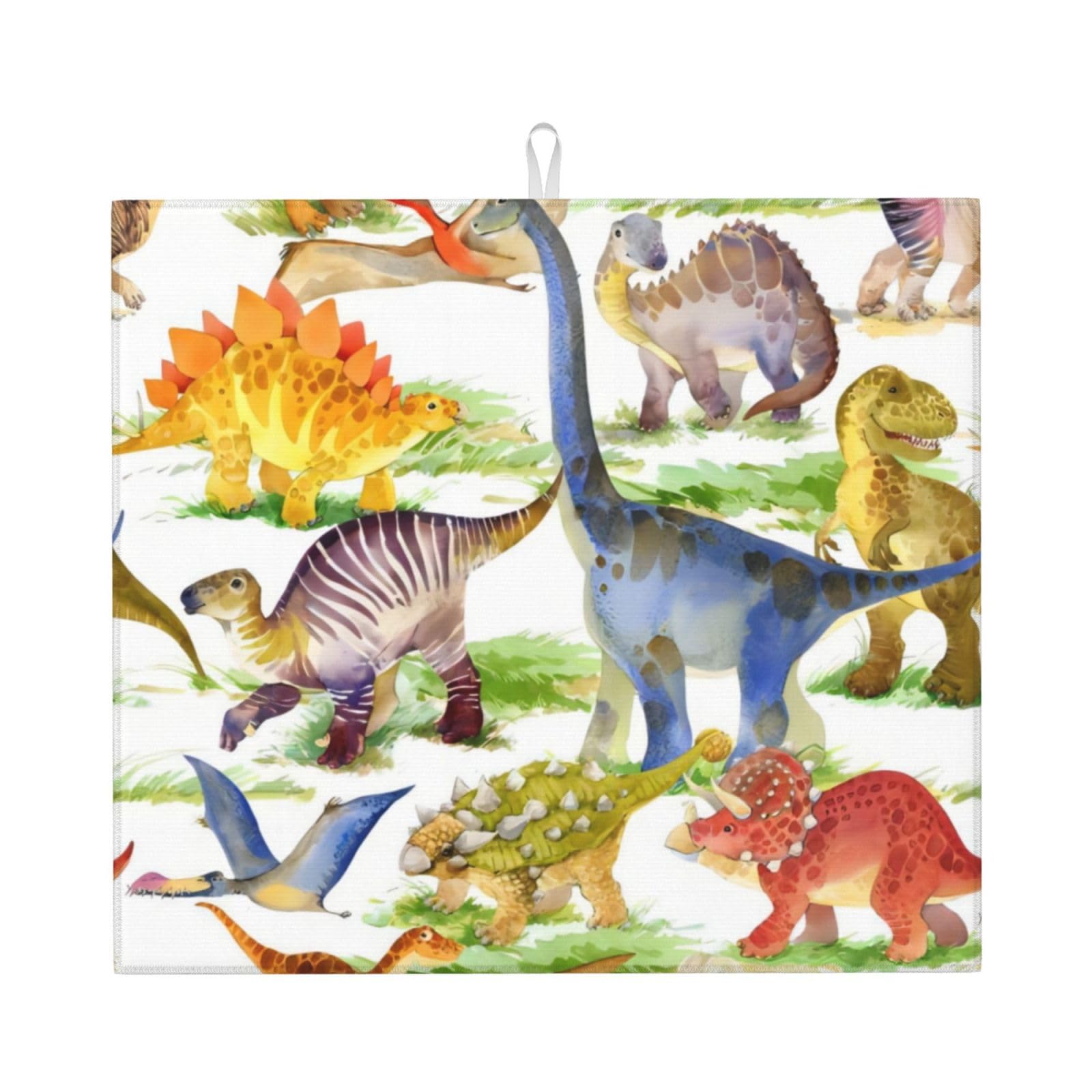 YYHWHJDE Dinosaur Prints Kitchen Drying Mat - Absorbent Dish Drying Throw with Vibrant Prints, Quick-Dry Countertop Layer for Dishes & Appliances - Non-Slip & Foldable