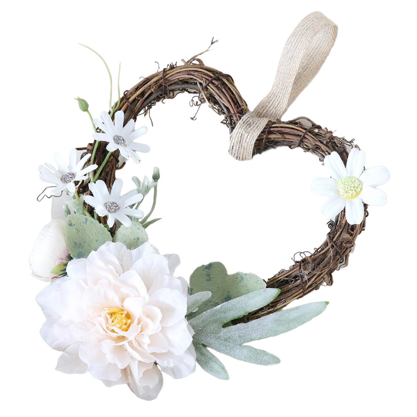 TWISAXC Front Door Wreath Heart Shaped Artificial Wreath Rattan Garland Spring Outdoor Decor Lightweight And Portable Summer Flowers Artificial Rattan Heart Garland Front Door