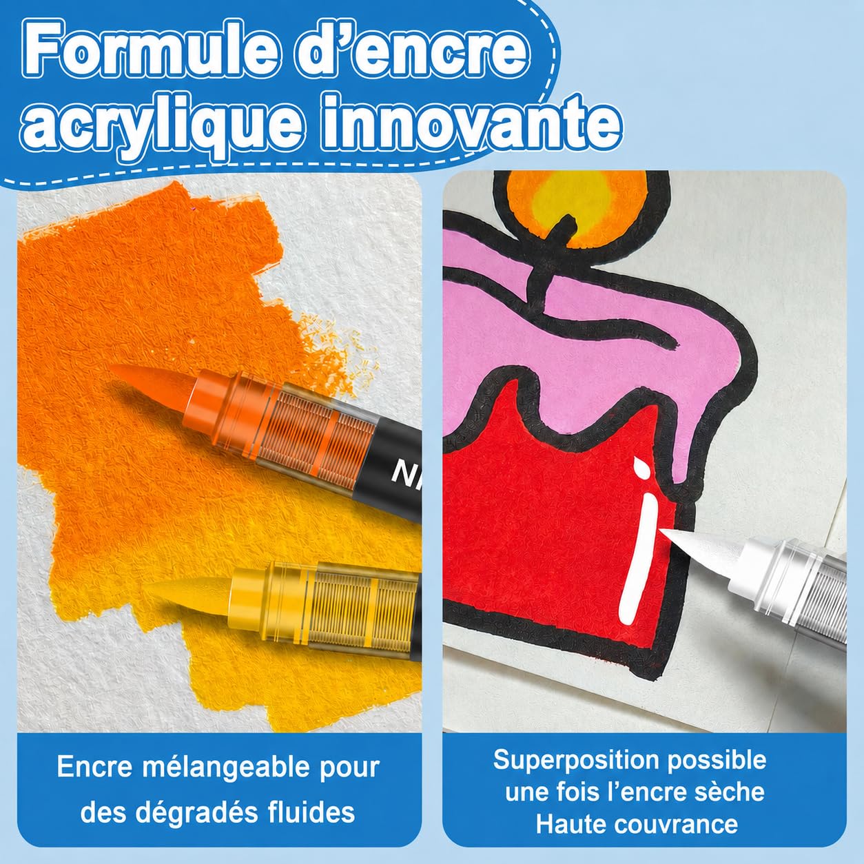 NICETY 264 Feutres Acryliques à Pointe Pinceau - Marqueurs Peinture à l'Eau Multi-Supports pour Pierre, Bois, Céramique, Verre - Pointe Flexible 1-6mm pour Artistes, Débutants et Adultes