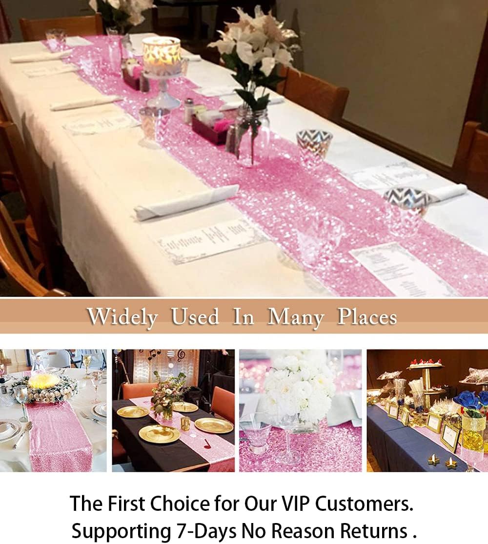 Sequin Table Runners Fuchsia Pink 13x48-Inch 2Packs Glitter Table Runner Rose Pink Sequence Table Runner Sequin Runners for Wedding Party/Dinner Reception/Event/Bridal Shower