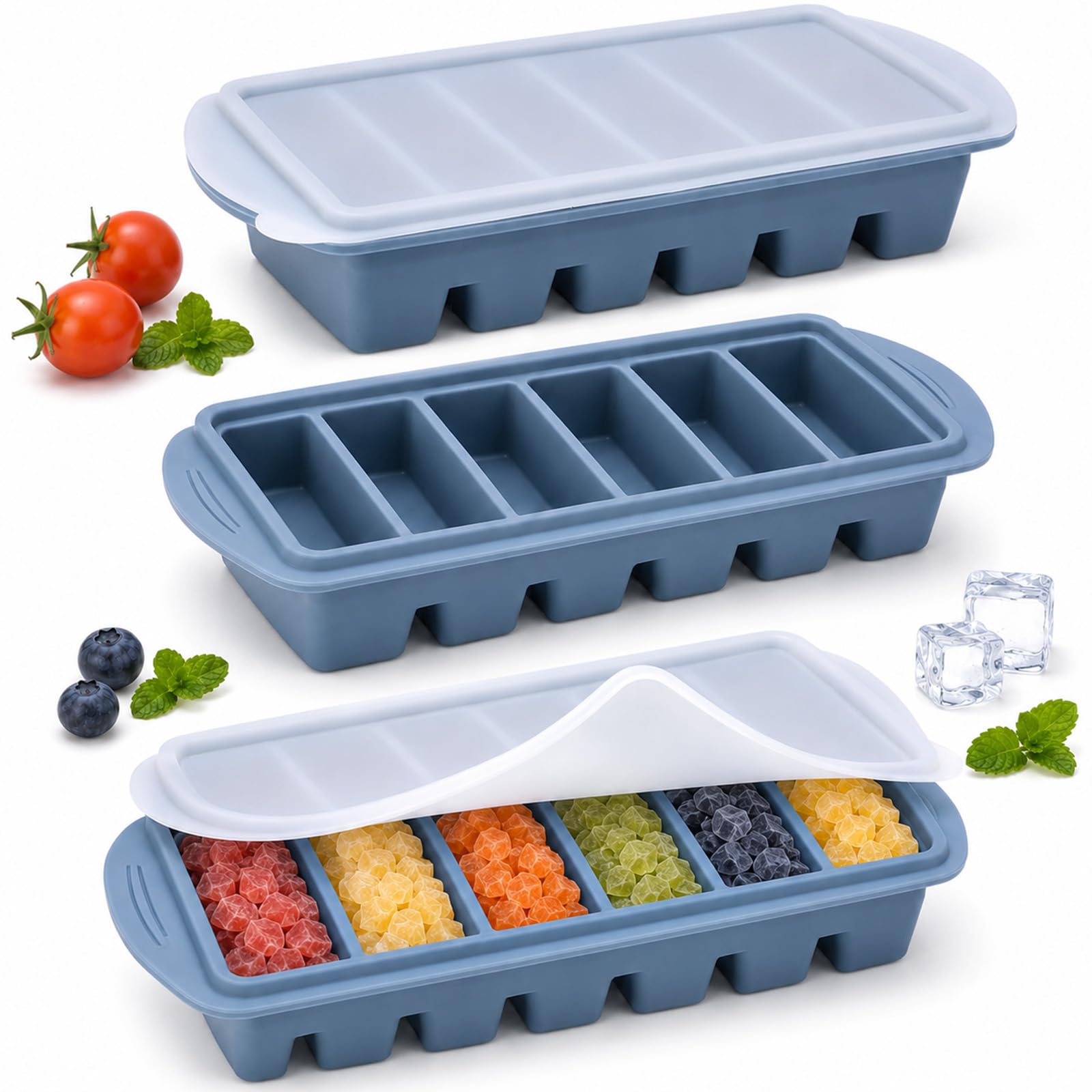 NCONCO Contenitore per congelatore in silicone con coperchio, 1050 ml, 3 pezzi, per alimenti, per il congelamento della zuppa, contenitori per alimenti per la preparazione di salse di zuppa