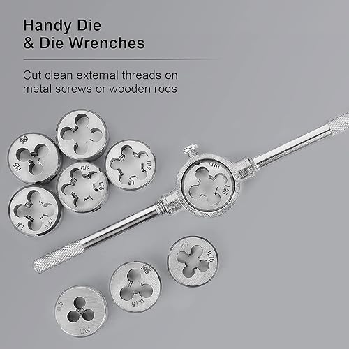 Miniatura 6 de Juego de 110 piezas de roscas métricas y troqueles, roscas métricas M2-M18 para cortar roscas externas e internas, vienen con estuche de
