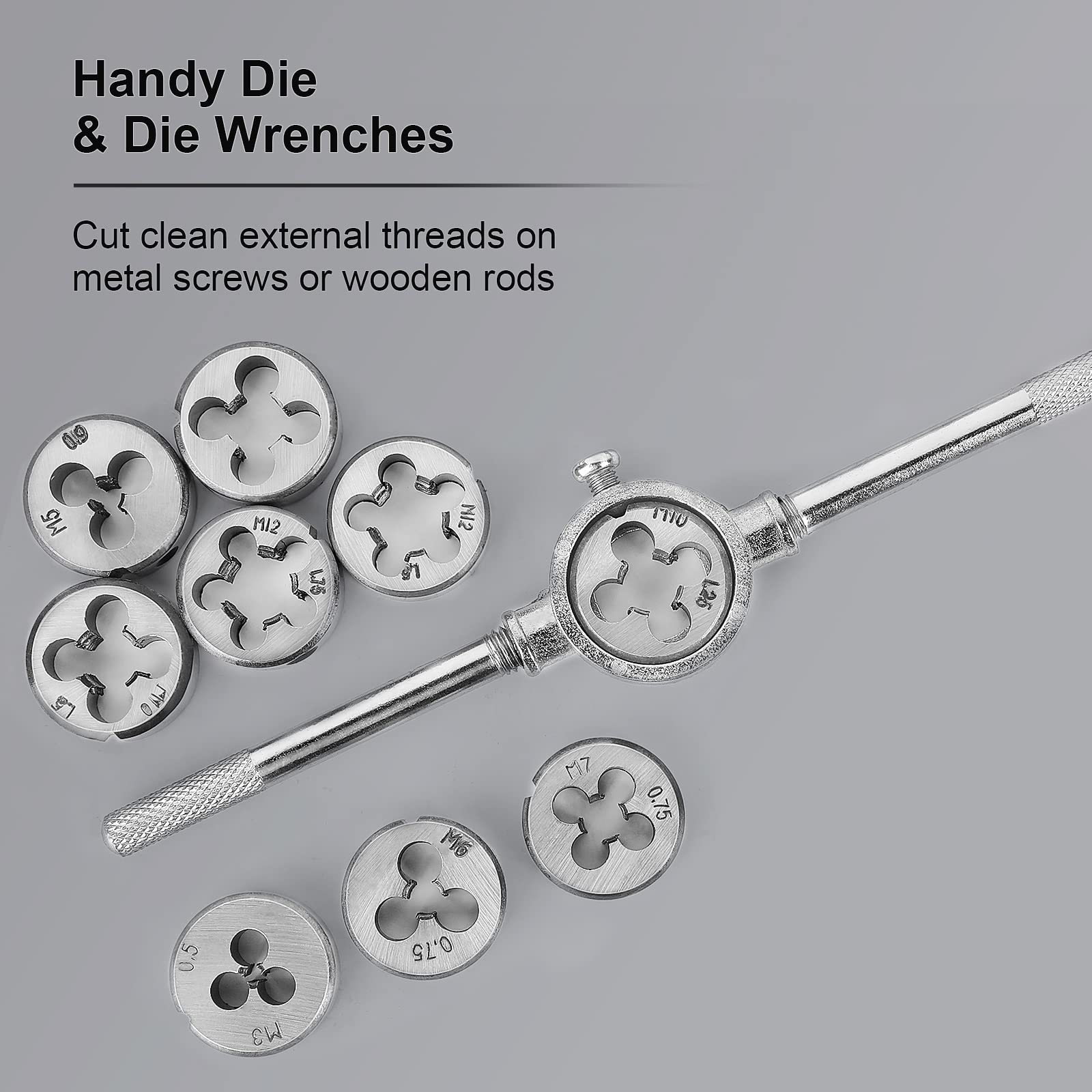 GYZJ Metric Tap and Die Set 110 PCS Engineers Kit Screw Bolt Cutter Handle for Cutting External and Internal Threads Threading and Rethreading with Storage Case