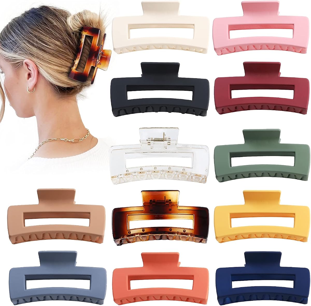 Sisiaipu Accesorios para el cabello grandes de 4.1 pulgadas – 12 clips de mandíbula cuadrados grandes para cabello grueso, clips gigantes a granel para mujeres y niñas