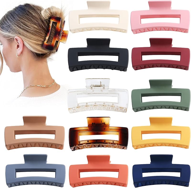 Sisiaipu Accesorios para el cabello grandes de 4.1 pulgadas – 12 clips de mandíbula cuadrados grandes para cabello grueso, clips gigantes a granel para mujeres y niñas