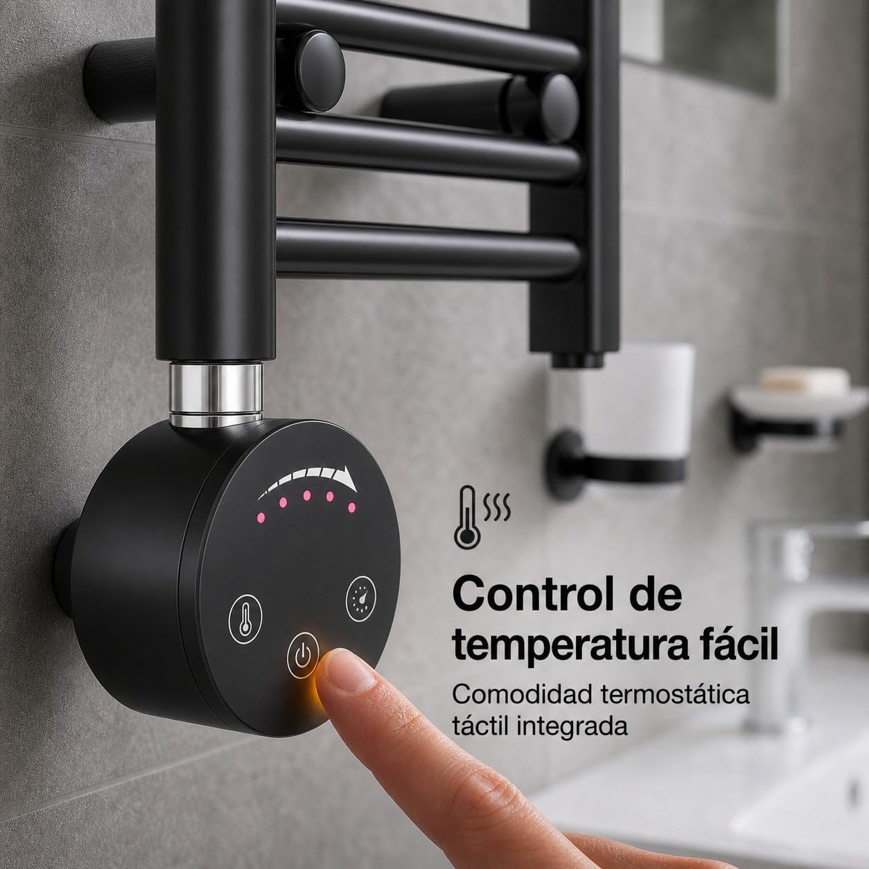 Radiador Toallero Eléctrico Negro 400 x 1000 mm con Resistencia de 300 W, Precargado, Acero