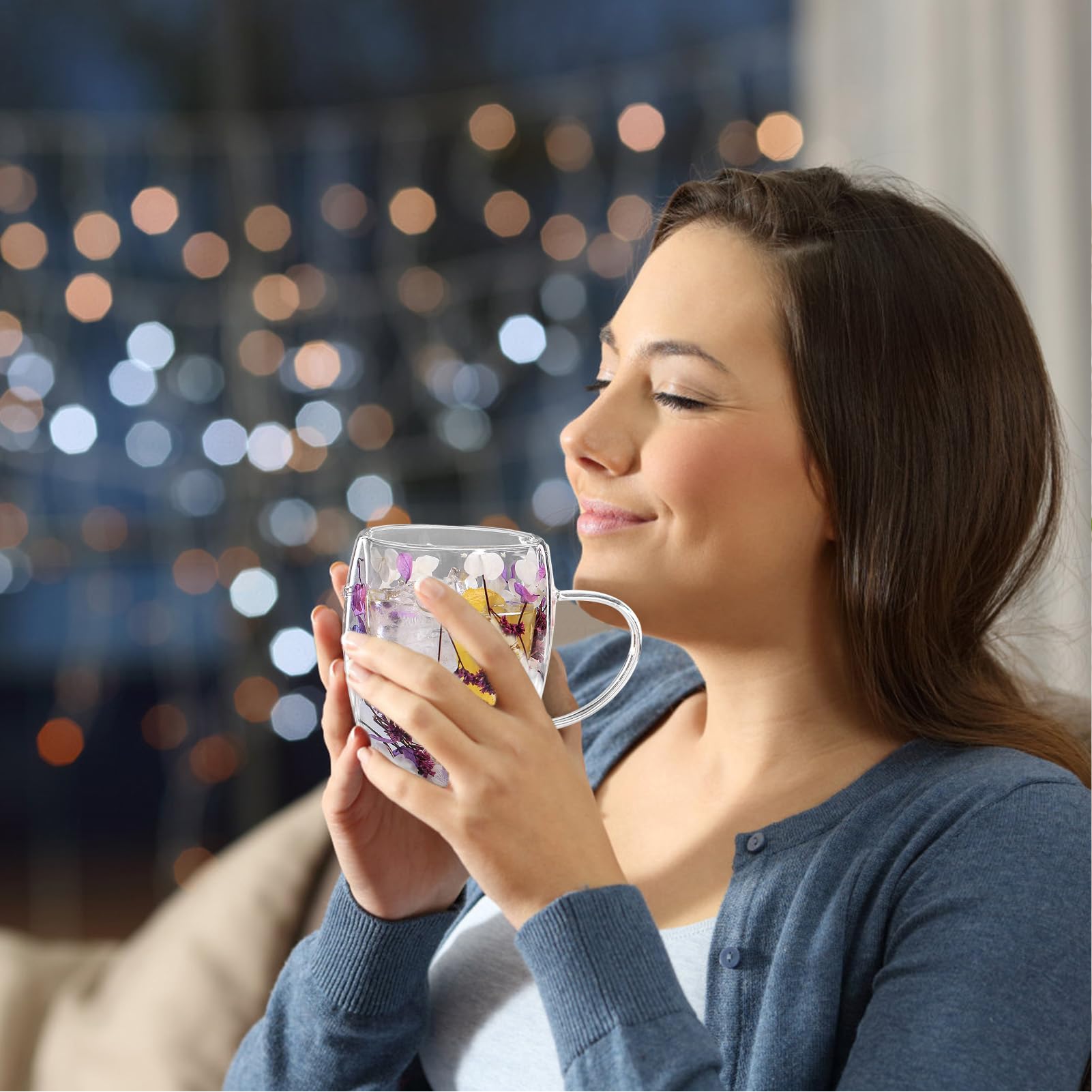 6 Stück Doppelwandige Glastasse Mit Blumen, 350ml Isolierte