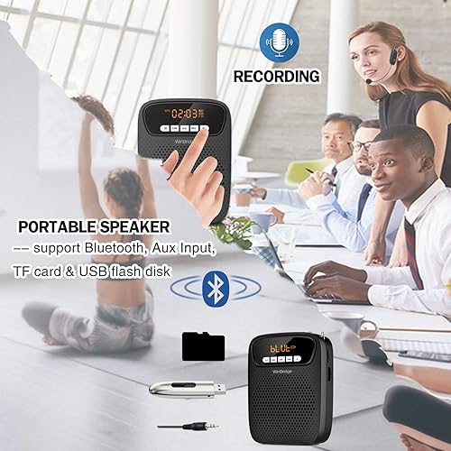 Miniatura 7 de Amplificador de voz portátil, auriculares inalámbricos y con cable, micrófono con altavoz, mini micrófono personal ligero para profesores,