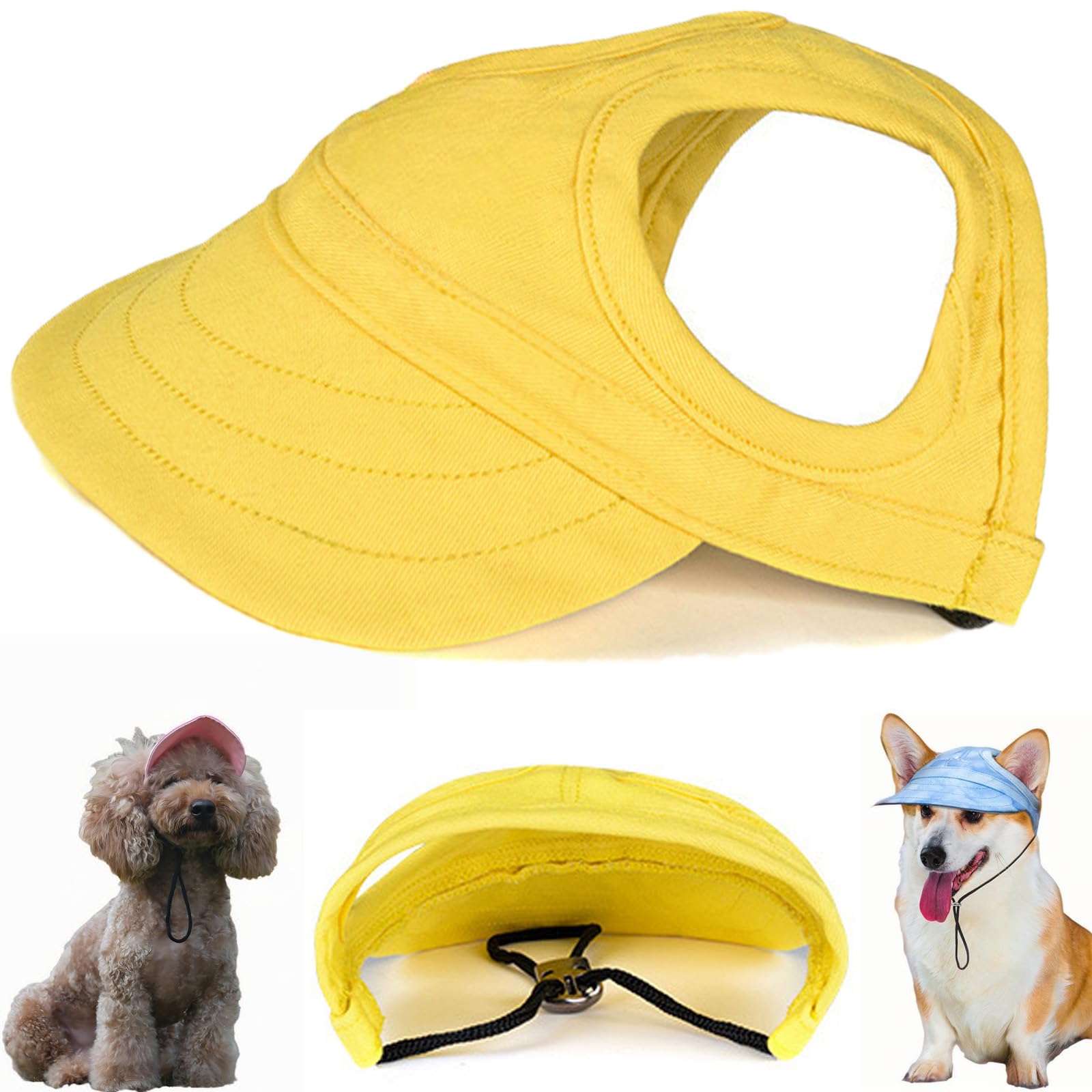 Adjustable Pvc Dog Sun Hat, Personalized Outdoor Sun Protection Hood for Dogs, With Ear Holes, Suitable for All Dogs (yellow,Medium)