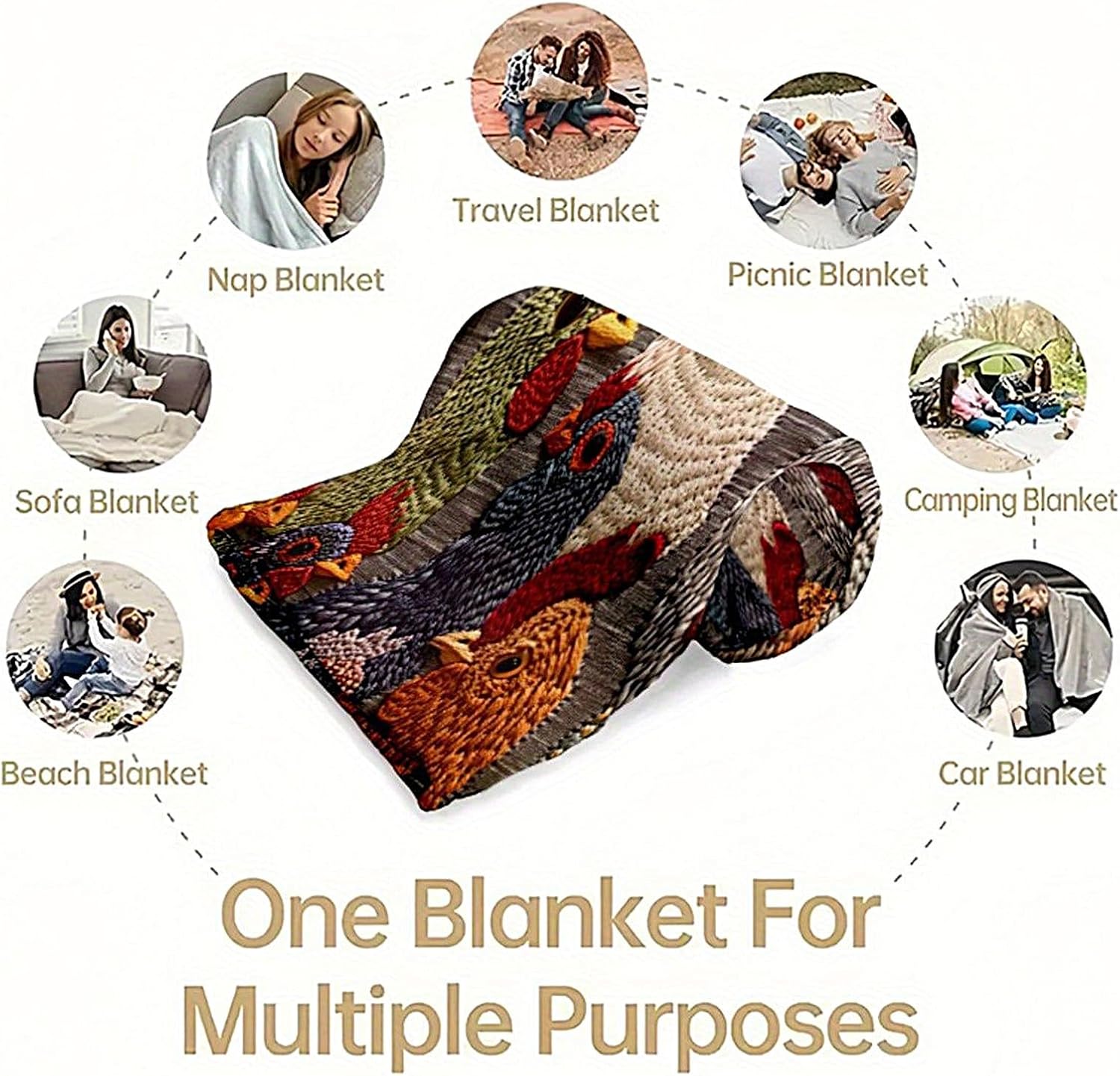 Chicken Blanket - Farmhouse Print Flannel Folding Comforter Soft Lightweight Bed Comforter for Sofa Bed Comfort, Machine Washable Home Textiles for Indoor Use