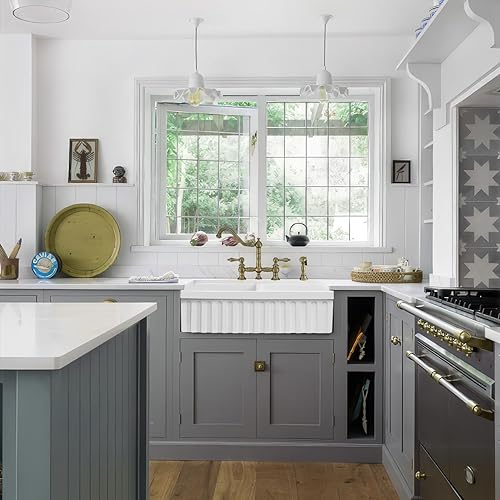 Vista 2 de Whitehaus Collection WHQDB332-BLACK Quatro Alcove Kitchen, Arcilla refractaria, Delantal Delantal Delantal, Brillante, Negro