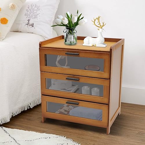 TFCFL Mesita de noche moderna, mesa auxiliar bohemia con 3 cajones, mesita de noche decorativa de mediados de siglo, mesa auxiliar para sofá de pie disponible en Yaxa Peru