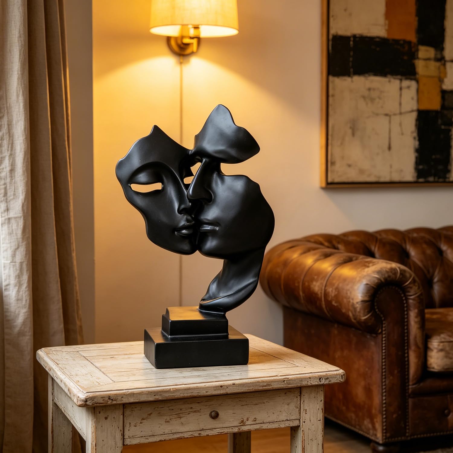 Estatua de Pareja,Centro de Mesa Decorativo Salon,Escultura Abstracta, Decoración de Estantería,Figuras Decorativas,Decoracion Hogar,Decoracion Mesa Comedor（Negro）