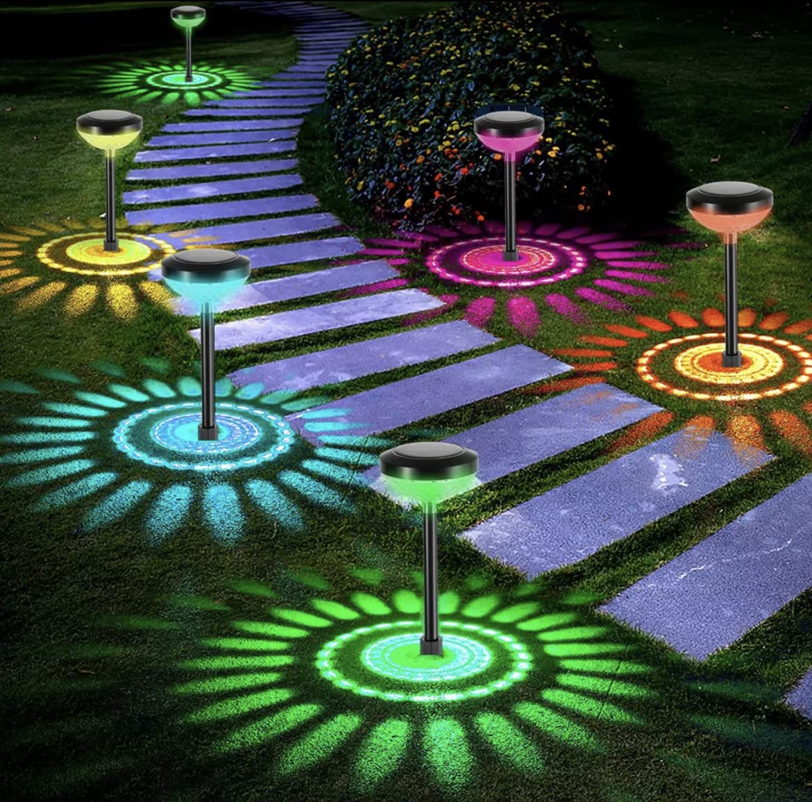 Solar Garden Lights 4-Pack LED Light Outdoor 2-Mode Warm RGB Color Changing Solar Pathway Lawn Bright Lamp for Garden Decor Landscape Lighting (Warm+RGB)