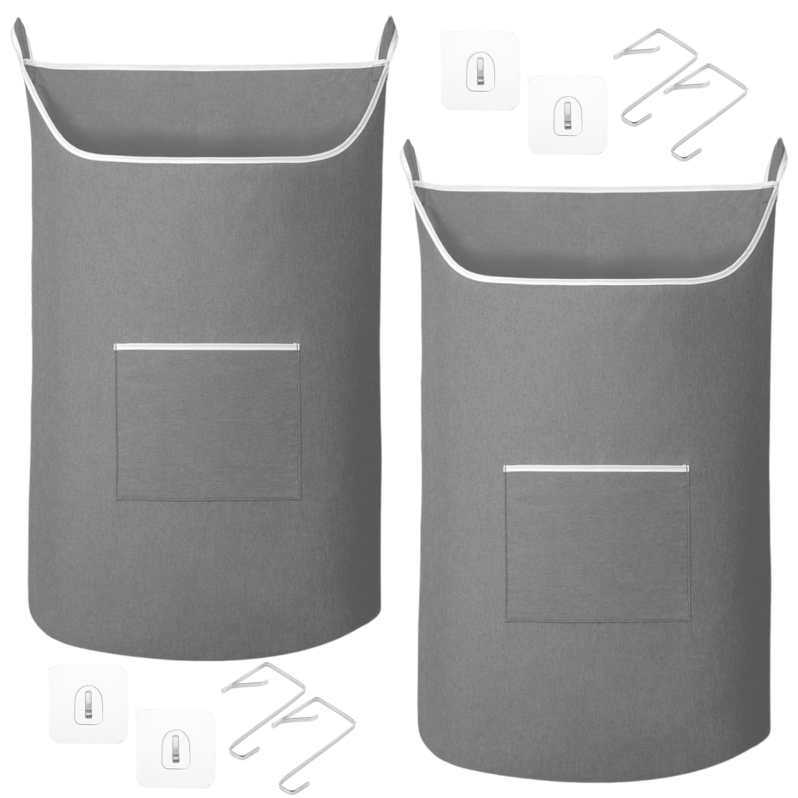 YAYODS 2 unidades de bolsas de lavandería para colgar, 91 x 56 cm, cesta para la colada colgante, cesta para la colada en la pared, color gris, bolsas de lavandería grandes, para colgar la puerta