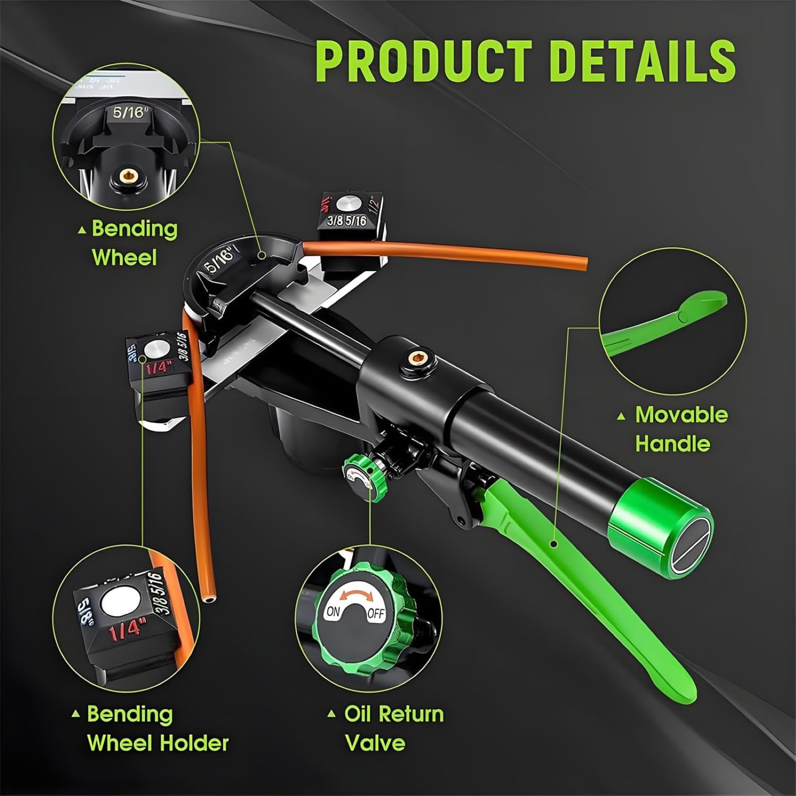 Zestaw hydraulicznych giętarek do rur, 7 matryc, 1/10.2 cm-7/20.3 cm, zestaw narzędzi do gięcia rur miedzianych HVAC, gięcie 90°, do hydrauliki chłodniczej AC