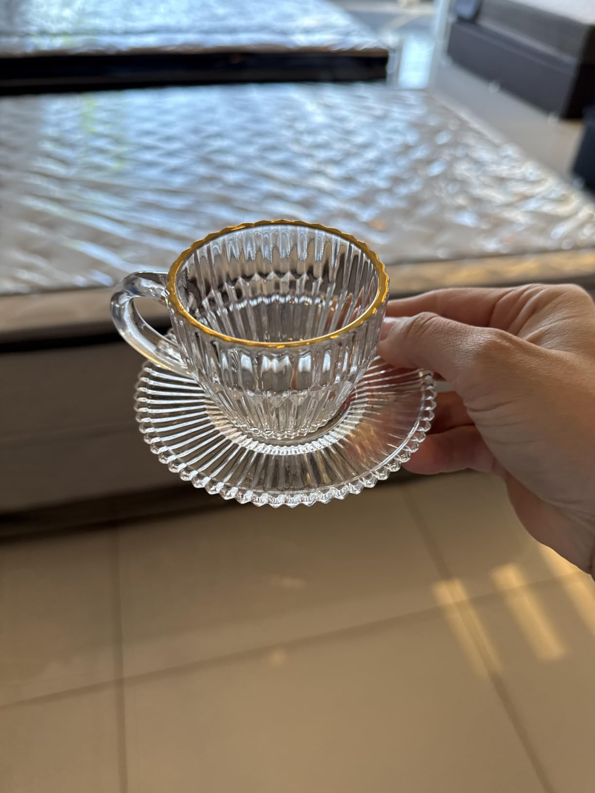 WOLFF - Conjunto 4 Xícaras de Café de Cristal com Fio de Ouro Imperatriz 110ml