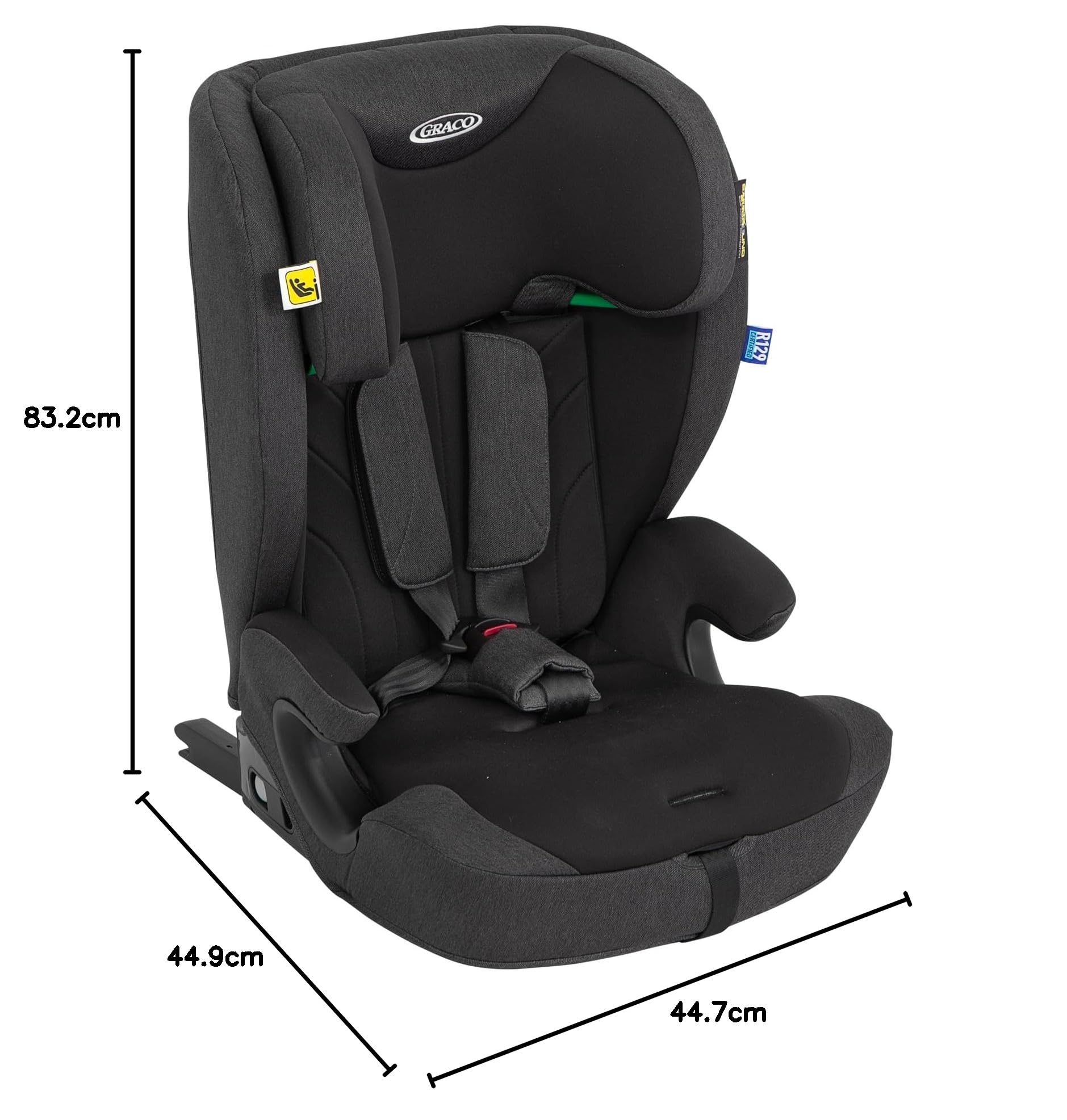 Graco Energi™ i-Size R129 mitwachsender Kindersitz, 76-150 cm, Midnight | Vorwärtsgerichteter Autositz mit ISOFIX und Top Tether, 5-Punkt-Gurt, Seitenaufprallschutz, ab 15 Monaten bis ca. 12 Jahre