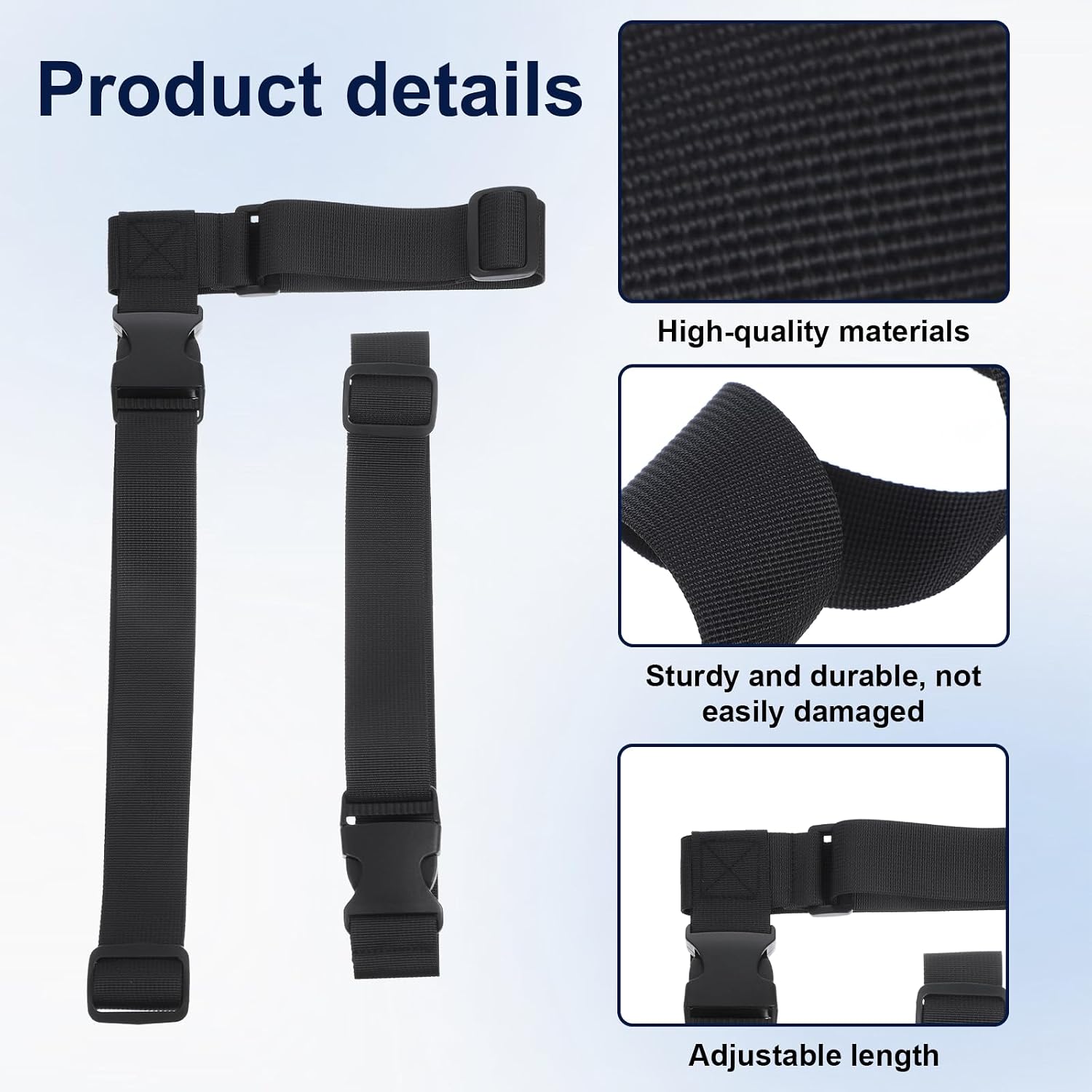 2 Pack Luggage Straps with Buckle for Connecting Luggage Together, T-Type Suitcase Connector Straps Adjustable Suitcase Strap Belt (Black, 4cm Wide)