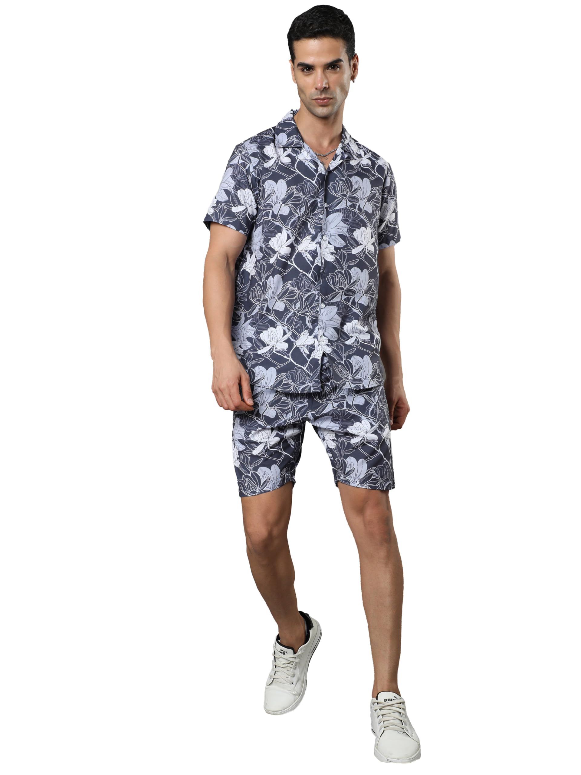 bushirt Mens Printed Regular Steel Blue Color Night Suit Set-MNS0197-picture-25