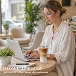 INSETLAN 20oz Ribbed & Floral Glass Tumblers with Lids and Glass Straws, Set of 2 – Iced Coffee Cups, Reusable Drinking Glasses for Water, Smoothies, Tea, and Juice – Perfect for Travel & Daily Use