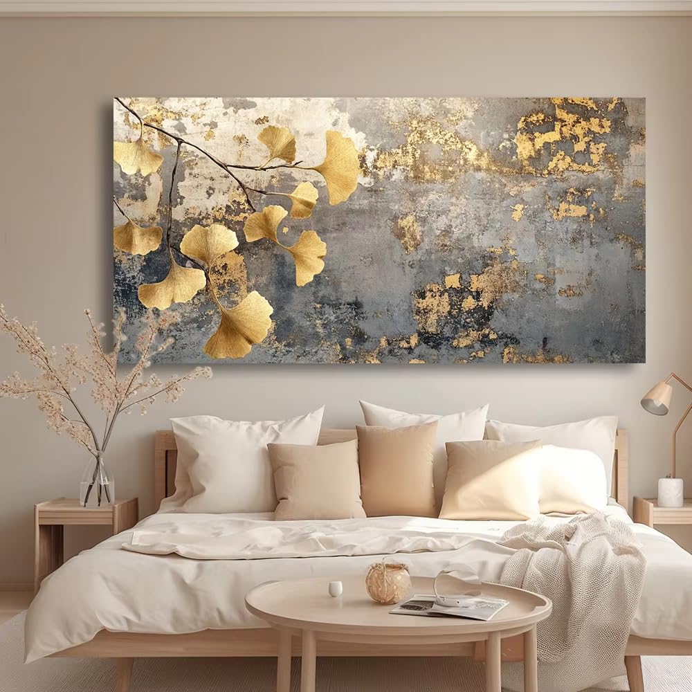 AEFOUU Canvas Wall Art Print Ginkgo Branch Modern Painting Picture Living Room Bedroom Office Home Decor Picture Canvas Artwork(50x100cm/20x40in/Frameless)