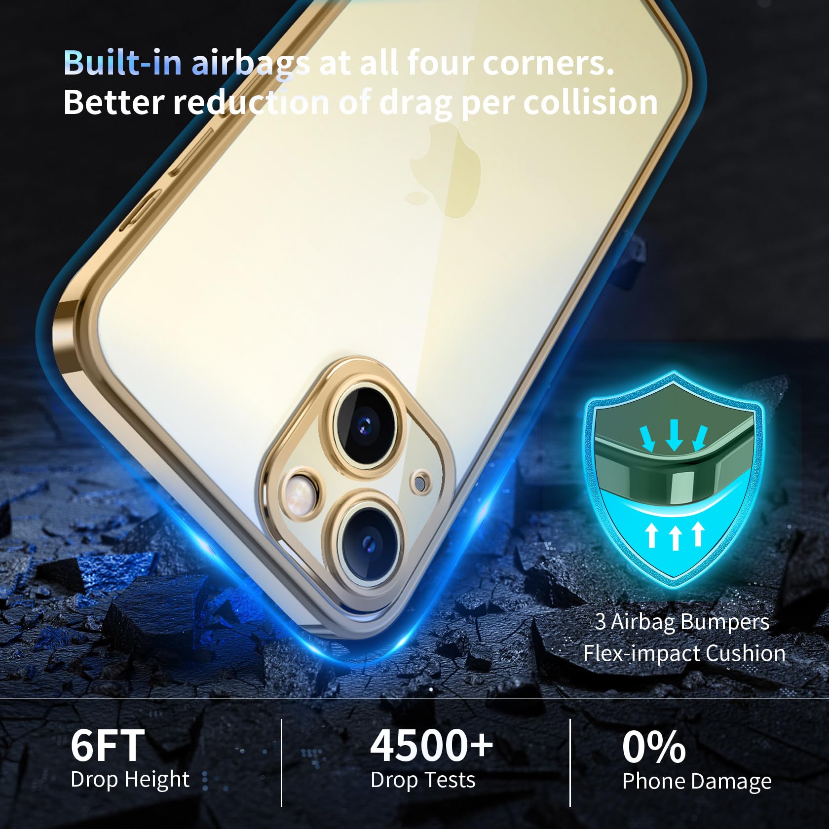 Qasyfanc Custodia Per IPhone 15 Plus Con Protezione Fotocamera E 2 Vetri Temperati – Silicone Sottile Oro
