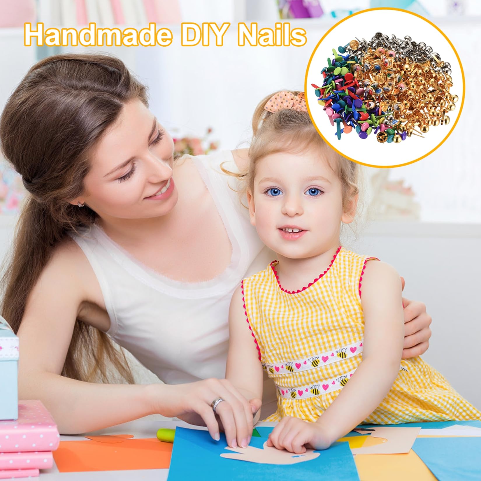 Lot 200 Or 200 Attaches Parisiennes Métal - Brads Ronds Or - Pour Scrapbooking, Cartes, DIY - Lot Boîte Transparente Attaché Parisienne