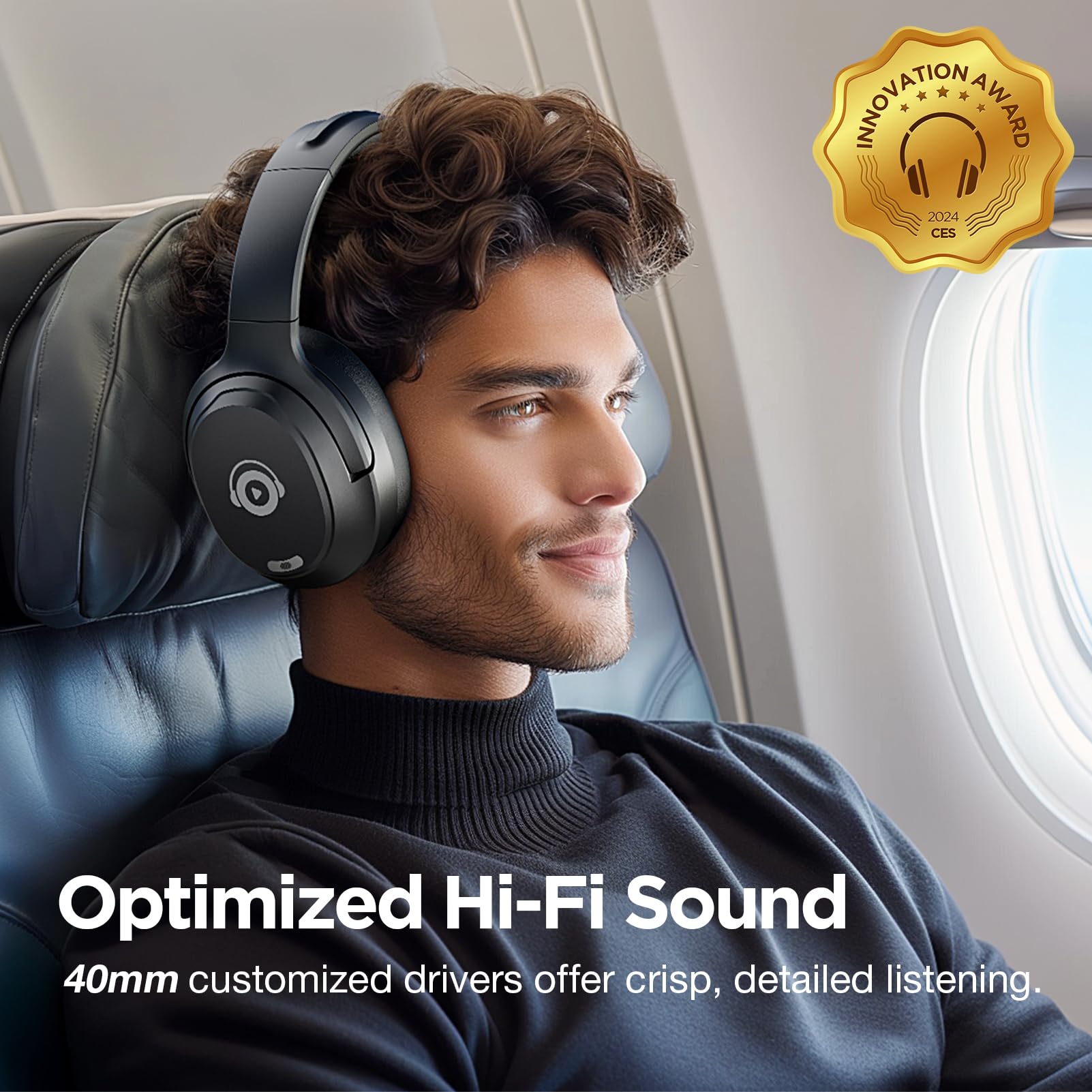 Cuffie ibride a livello professionale con cancellazione attiva del rumore con audio HD, cuffie Bluetooth wireless sopra l'orecchio, comfort senza pari, bassi profondi vivaci, per casa, ufficio, viaggi