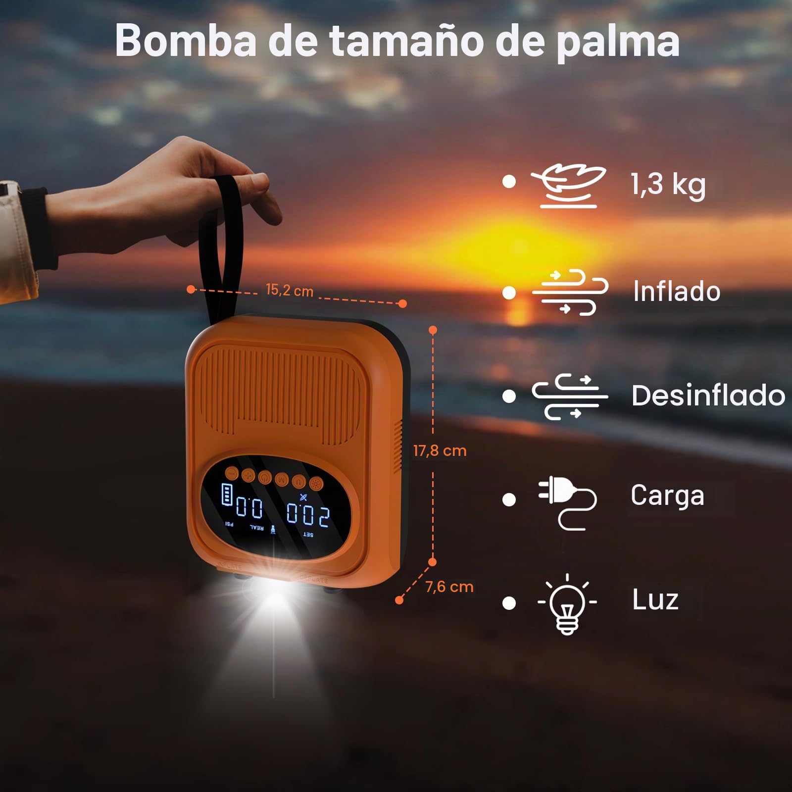 Bomba Eléctrica 20 PSI para Sup - Bomba Inteligente Recargable con Conector 12V, Inflado/Desinflado con Parada Automática - para Paddle, Kayak, Carpas, Colchonetas de Aire, Juguetes de Piscina